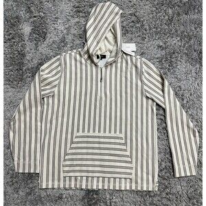 Vince Men's Half Zip Pullover Hoodie Beige/Grey/Brown Stripe L